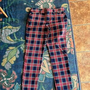 Old Navy Pixie Plaid Blue Red Black High Rise Secret Slim Pockets Size 6